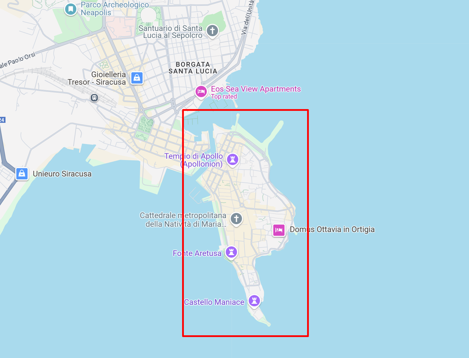 Ortigia in the modern Syracuse